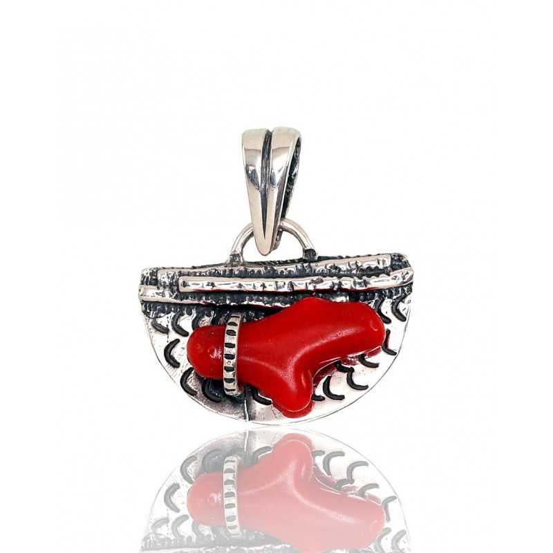 925° Silver pendant, Type: Women, Stone: Coral , 2301556(POx-Bk)_CO