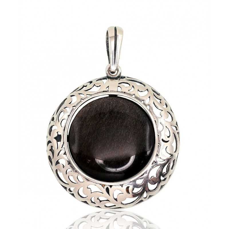 925° Silver pendant, Type: Women, Stone: Obsidian , 2301560(POx-Bk)_OB