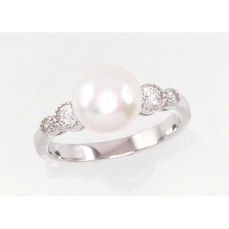 925° Genuine Sterling Silver ring, Stone: Zirkons , Fresh-water Pearl , Type: Women, 2100892(PRh-Gr)_CZ+PE