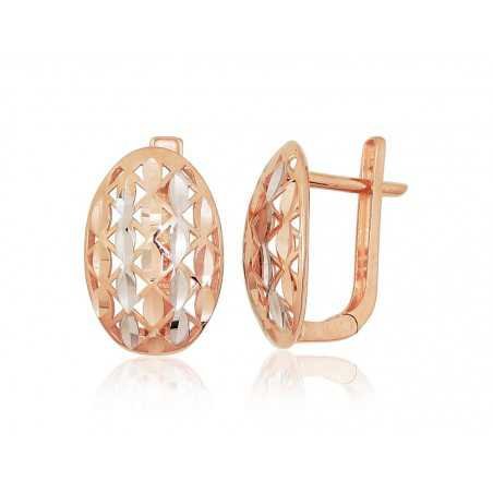 Gold earrings with english lock, 585°, No stone, 1201138(Au-R+PRh-W)