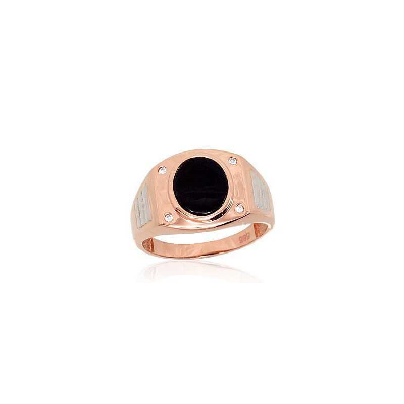Vyriškas auksinis žiedas. Akmuo: Cirkonai , Oniksas. Metalas: Raudonas Auksas. Praba: 585°