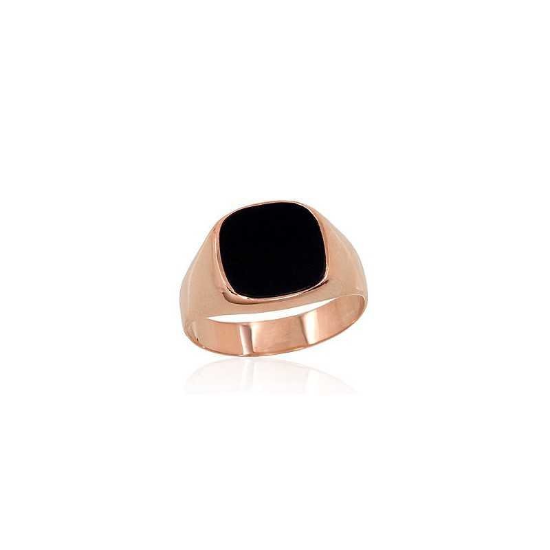 Vyriškas auksinis žiedas. Akmuo: Oniksas. Metalas: Raudonas Auksas. Praba: 585°