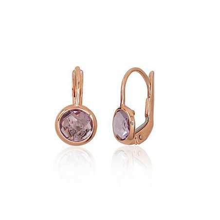 Gold earrings with english lock, 585°, Amethyst , 1201062(Au-R)_AM