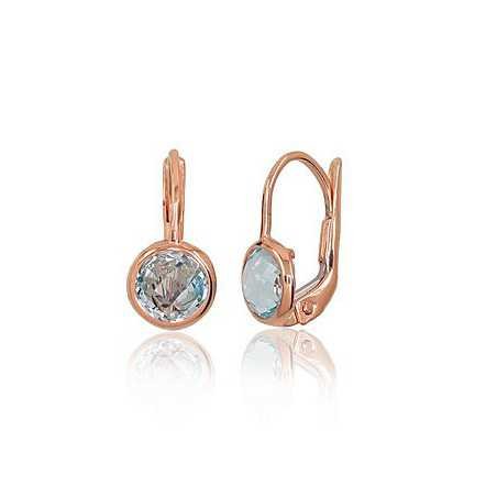 Gold earrings with english lock, 585°, Sky Blue Topaz , 1201062(Au-R)_TZLB