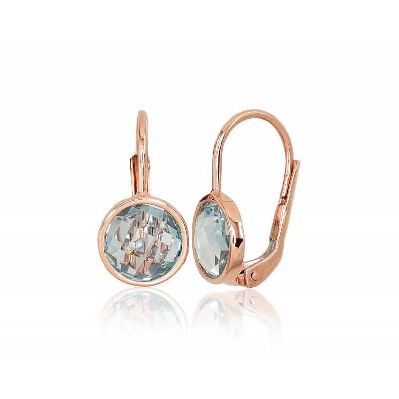 Gold earrings with english lock, 585°, Sky Blue Topaz , 1201181(Au-R)_TZLB