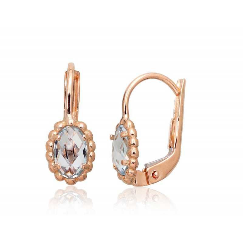 Gold earrings with english lock, 585°, Sky Blue Topaz , 1201255(Au-R)_TZLB