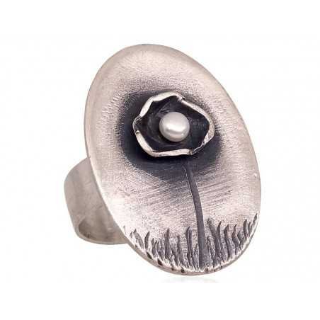 925° Genuine Sterling Silver ring, Stone: Fresh-water Pearl , Type: \\\"K-Exclusive\\\"  collection, 2101730(Matt+POx-MattBk)_PE