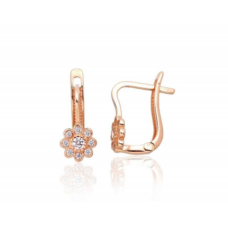 Gold earrings with english lock, 585°, Zirkons , 1201350(Au-R)_CZ