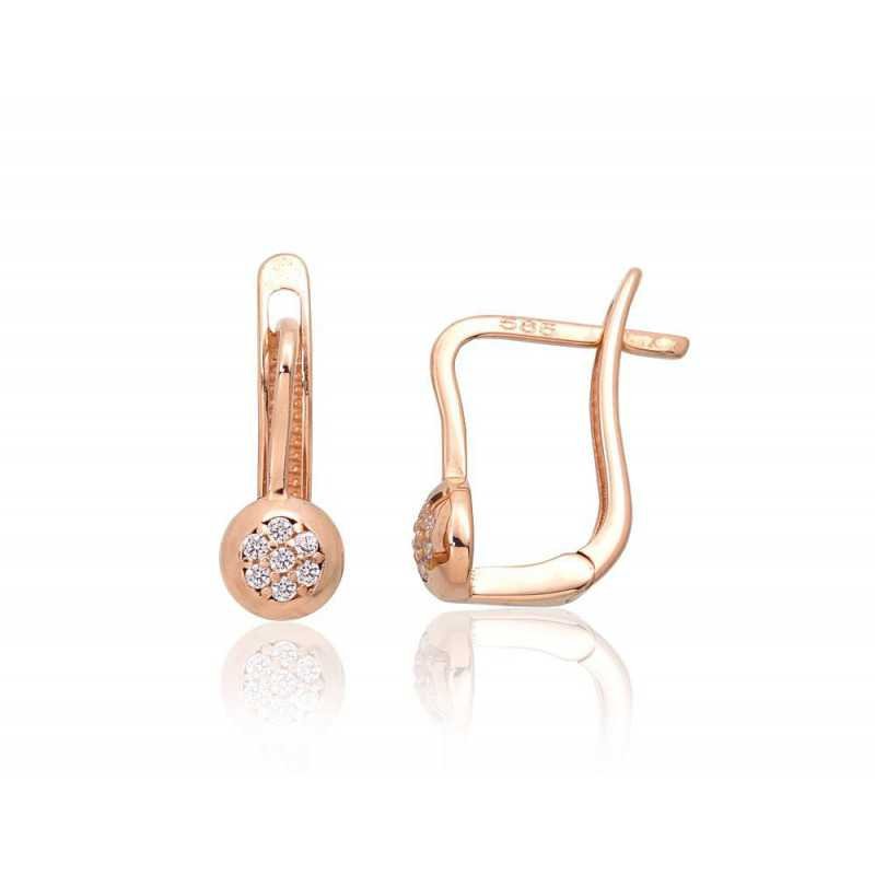 Gold earrings with english lock, 585°, Zirkons , 1201351(Au-R)_CZ