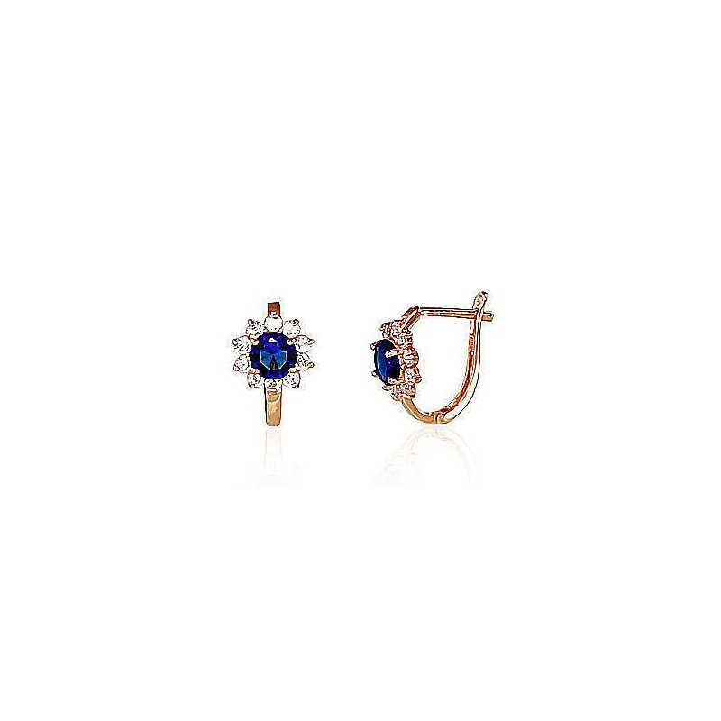 Gold earrings with english lock, 585°, Zirkons , 1200489(Au-R)_CZ+CZ-B