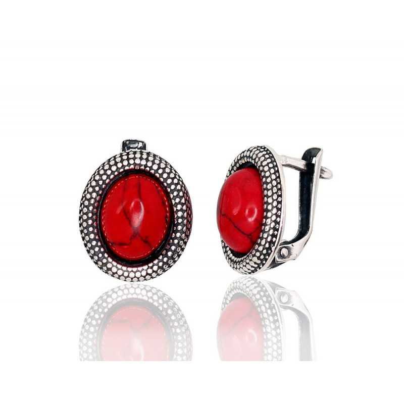925°, Silver earrings with english lock, Coral , 2202858(POx-Bk)_COX