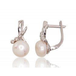 925°, Silver earrings with english lock, Fresh-water Pearl , 2202922(PRh-Gr)_PE