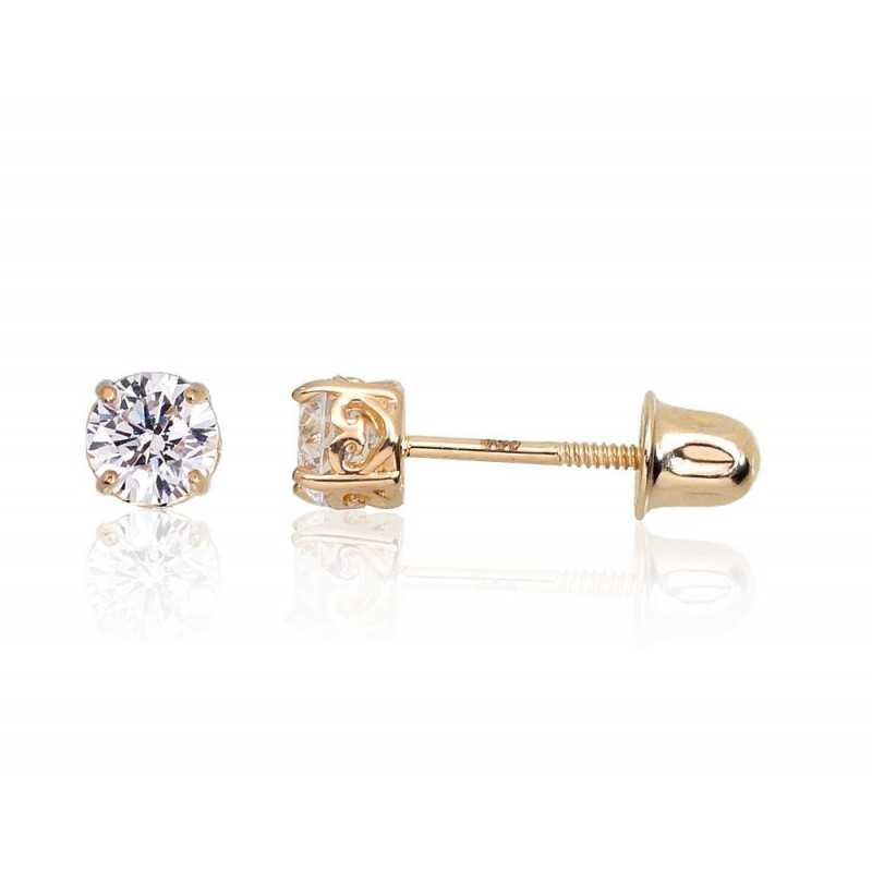 Gold screw studs earrings, 585°, Zirkons , 1200997(Au-Y)_CZ