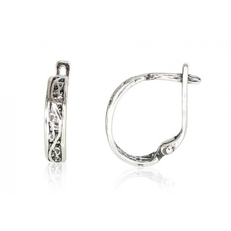 925°, Silver earrings with english lock, No stone, 2201084(POx-Bk)