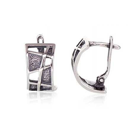 925°, Silver earrings with english lock, No stone, 2201105(POx-Bk)