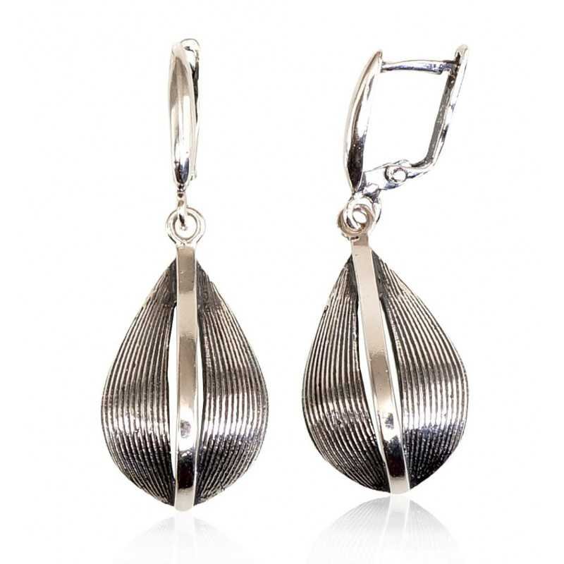 925°, Silver earrings with english lock, No stone, 2201111(POx-Bk)