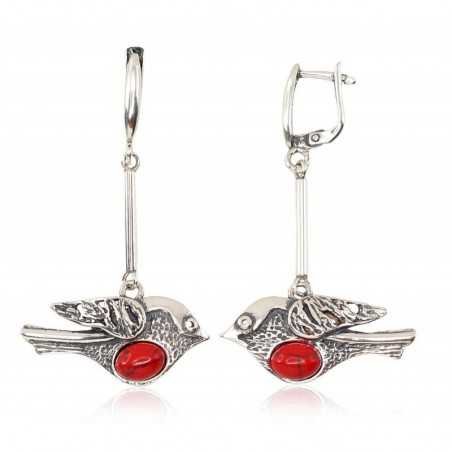 925°, Silver earrings with english lock, Coral , 2201685(POx-Bk)_COX