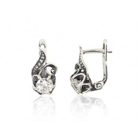 925°, Silver earrings with english lock, Zirkons , 2201695(POx-Bk)_CZ