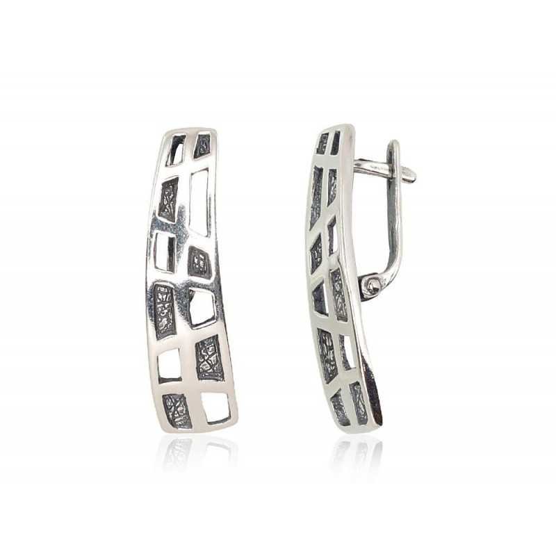 925°, Silver earrings with english lock, No stone, 2202094(POx-Bk)