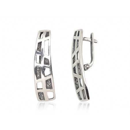 925°, Silver earrings with english lock, No stone, 2202094(POx-Bk)