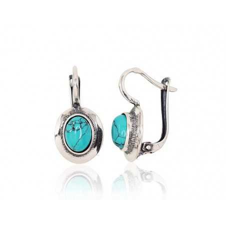 925°, Silver earrings with english lock, Turquoise , 2202170(POx-Bk)_TRX