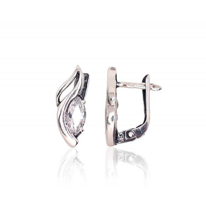 925°, Silver earrings with english lock, Zirkons , 2202757(POx-Bk)_CZ