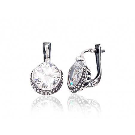 925°, Silver earrings with english lock, Zirkons , 2202762(POx-Bk)_CZ