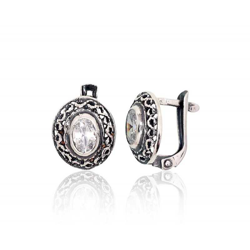 925°, Silver earrings with english lock, Zirkons , 2202779(POx-Bk)_CZ