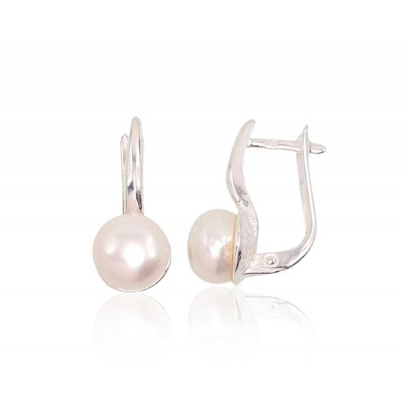 925°, Silver earrings with english lock, Fresh-water Pearl , 2202825_PE