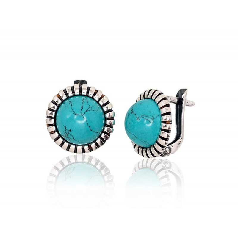925°, Silver earrings with english lock, Turquoise , 2202856(POx-Bk)_TRX