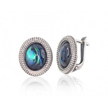 925°, Silver earrings with english lock, Mother-of-pearl , 2202858(POx-Bk)_PL-G
