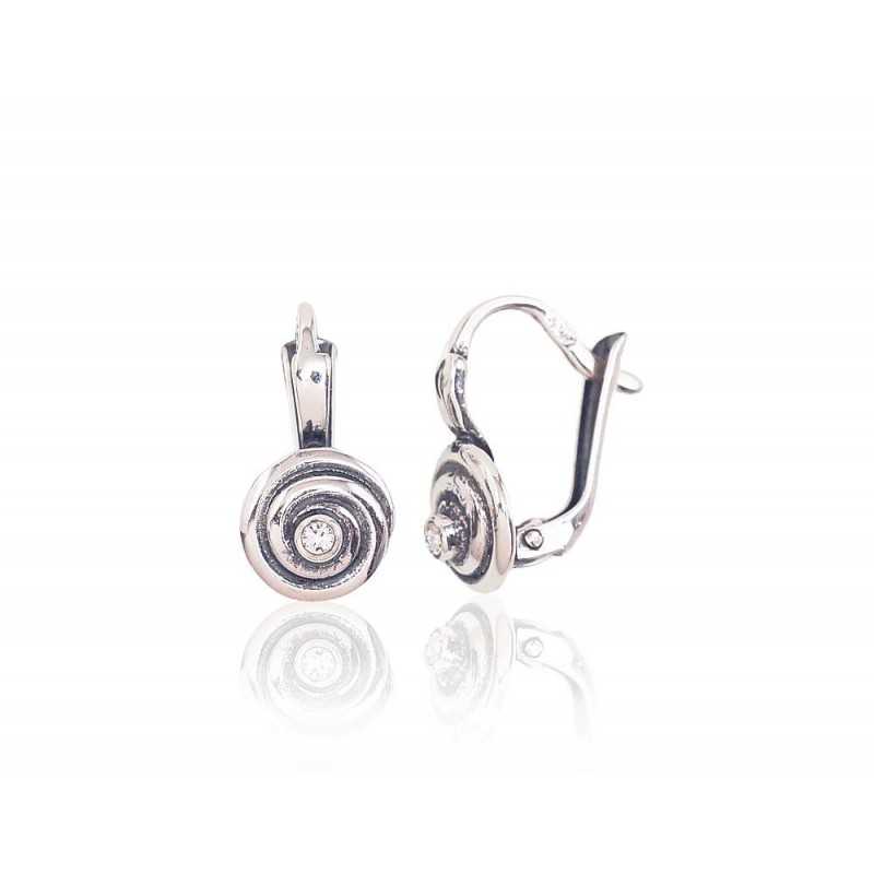 925°, Silver earrings with english lock, Zirkons , 2203083(POx-Bk)_CZ