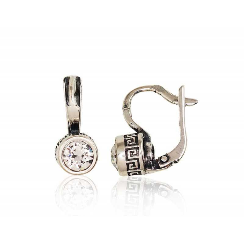 925°, Silver earrings with english lock, Zirkons , 2203135(POx-Bk)_CZ