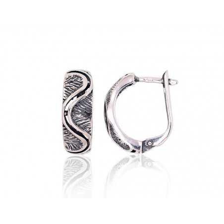 925°, Silver earrings with english lock, No stone, 2203167(POx-Bk)