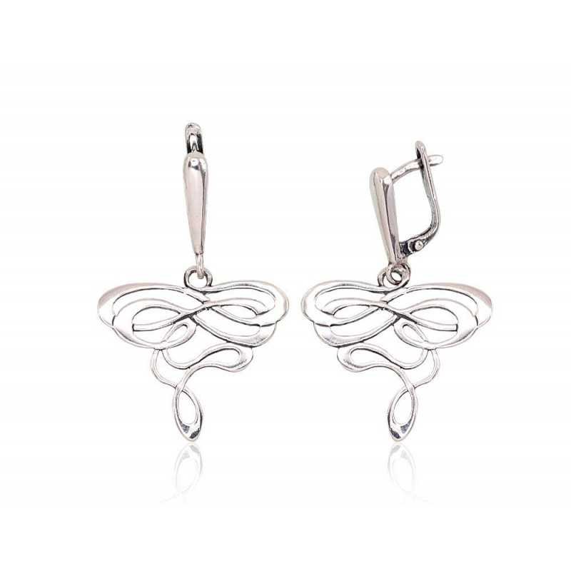 925°, Silver earrings with english lock, No stone, 2203182(POx-Bk)