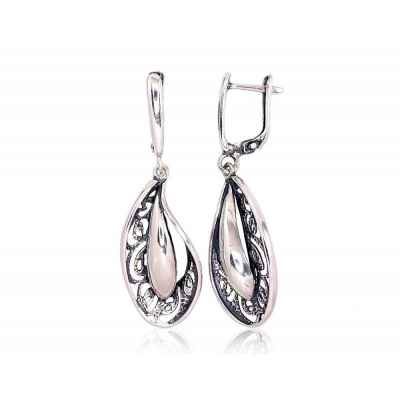 925°, Silver earrings with english lock, No stone, 2203187(POx-Bk)
