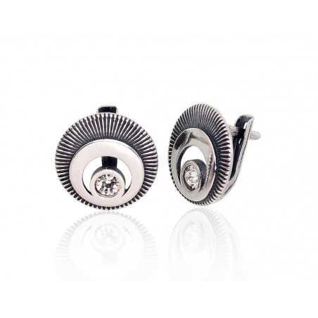 925°, Silver earrings with english lock, Zirkons , 2203215(POx-Bk)_CZ
