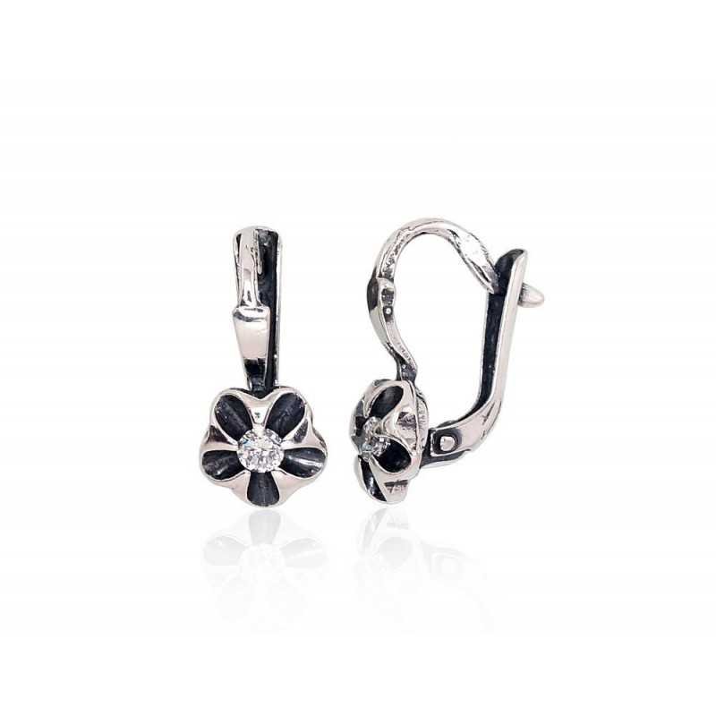 925°, Silver earrings with english lock, Zirkons , 2203224(POx-Bk)_CZ