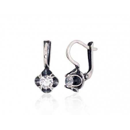 925°, Silver earrings with english lock, Zirkons , 2203225(POx-Bk)_CZ