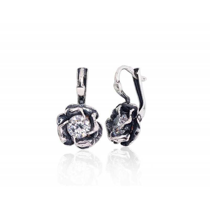925°, Silver earrings with english lock, Zirkons , 2203226(POx-Bk)_CZ