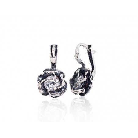 925°, Silver earrings with english lock, Zirkons , 2203226(POx-Bk)_CZ