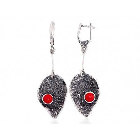 925°, Silver earrings, Coral , 2203259(POx-Bk)_COX