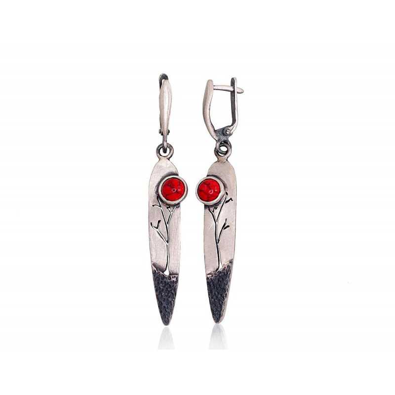 925°, Silver earrings, Coral , 2203262(Matt+POx-MattBk)_COX