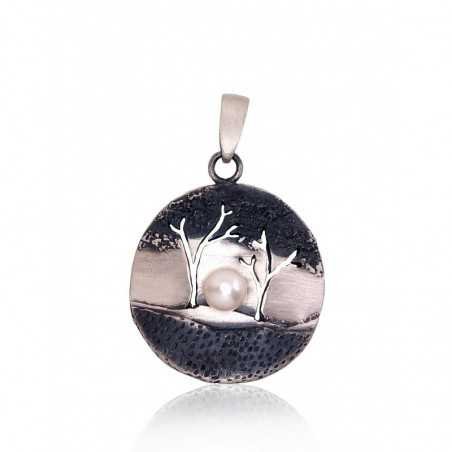 925° Silver pendant, Type: \"K-Exclusive\"  collection, Stone: Fresh-water Pearl , 2301820(Matt+POx-MattBk)_PE