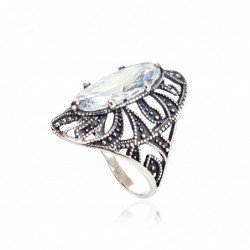 925° Genuine Sterling Silver ring, Stone: Zirkons , Type: Women, 2100935(POx-Bk)_CZ
