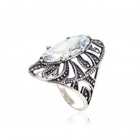 925° Genuine Sterling Silver ring, Stone: Zirkons , Type: Women, 2100935(POx-Bk)_CZ