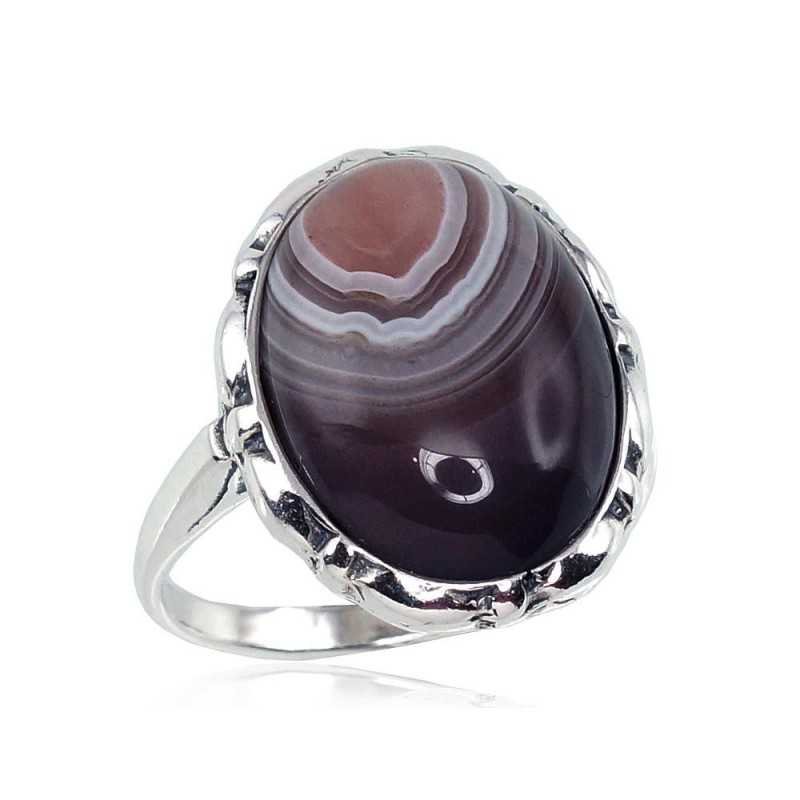 925° Genuine Sterling Silver ring, Stone: Agate , Type: Women, 2100940(POx-Bk)_AG-1