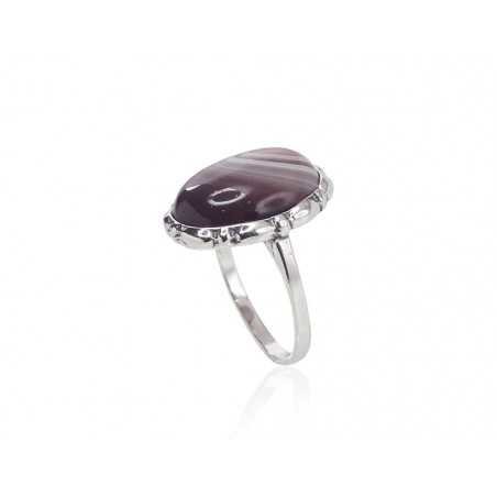 925° Genuine Sterling Silver ring, Stone: Agate , Type: Women, 2100940(POx-Bk)_AG-1