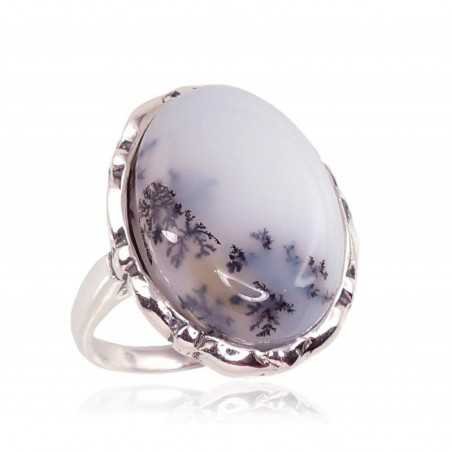 925° Genuine Sterling Silver ring, Stone: Dendritic Agate , Type: Women, 2100940(POx-Bk)_AGD
