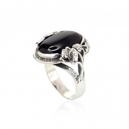 925° Genuine Sterling Silver ring, Stone: Onix , Type: Women, 2101199(POx-Bk)_ON-2